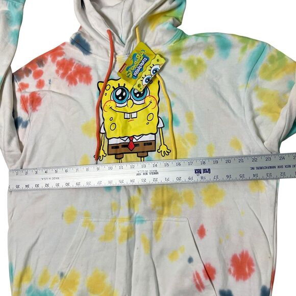 Nickelodeon Hoodie Mens White Tie Dye Colorful SpongeBob Y2K Retro Comfy Size L - Picture 6 of 9